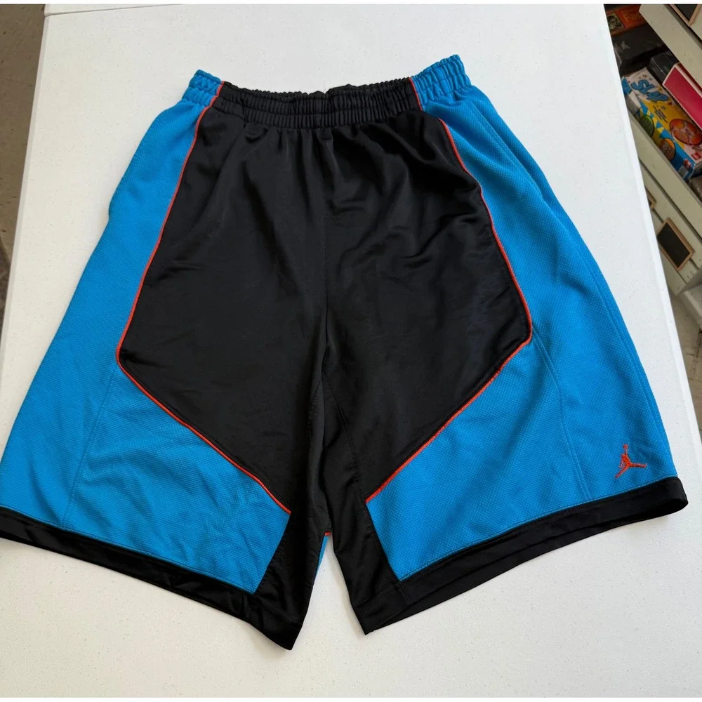 Air Jordan Basketball Shorts Men's Large Blue Black Orange Mesh Athletic  13